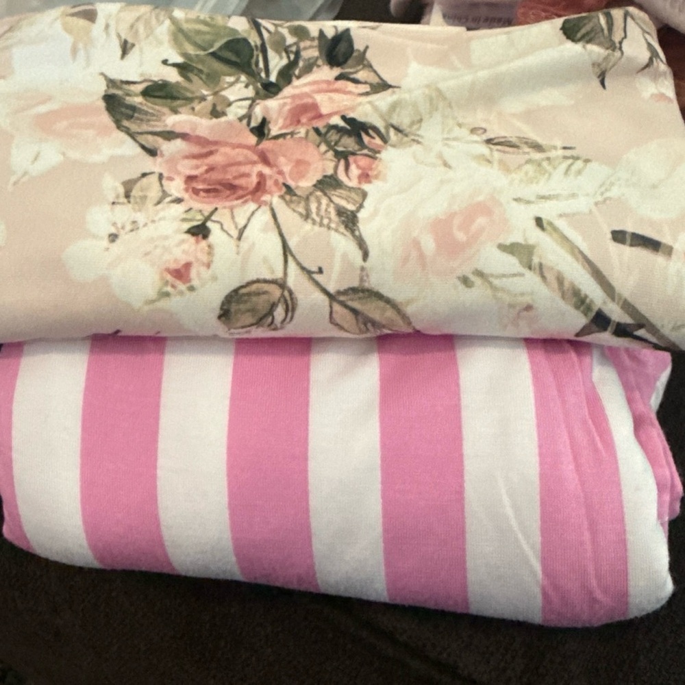 Bums & Roses Bamboo Swaddle Blankets – Floral & Pink Stripe (Set of 2)